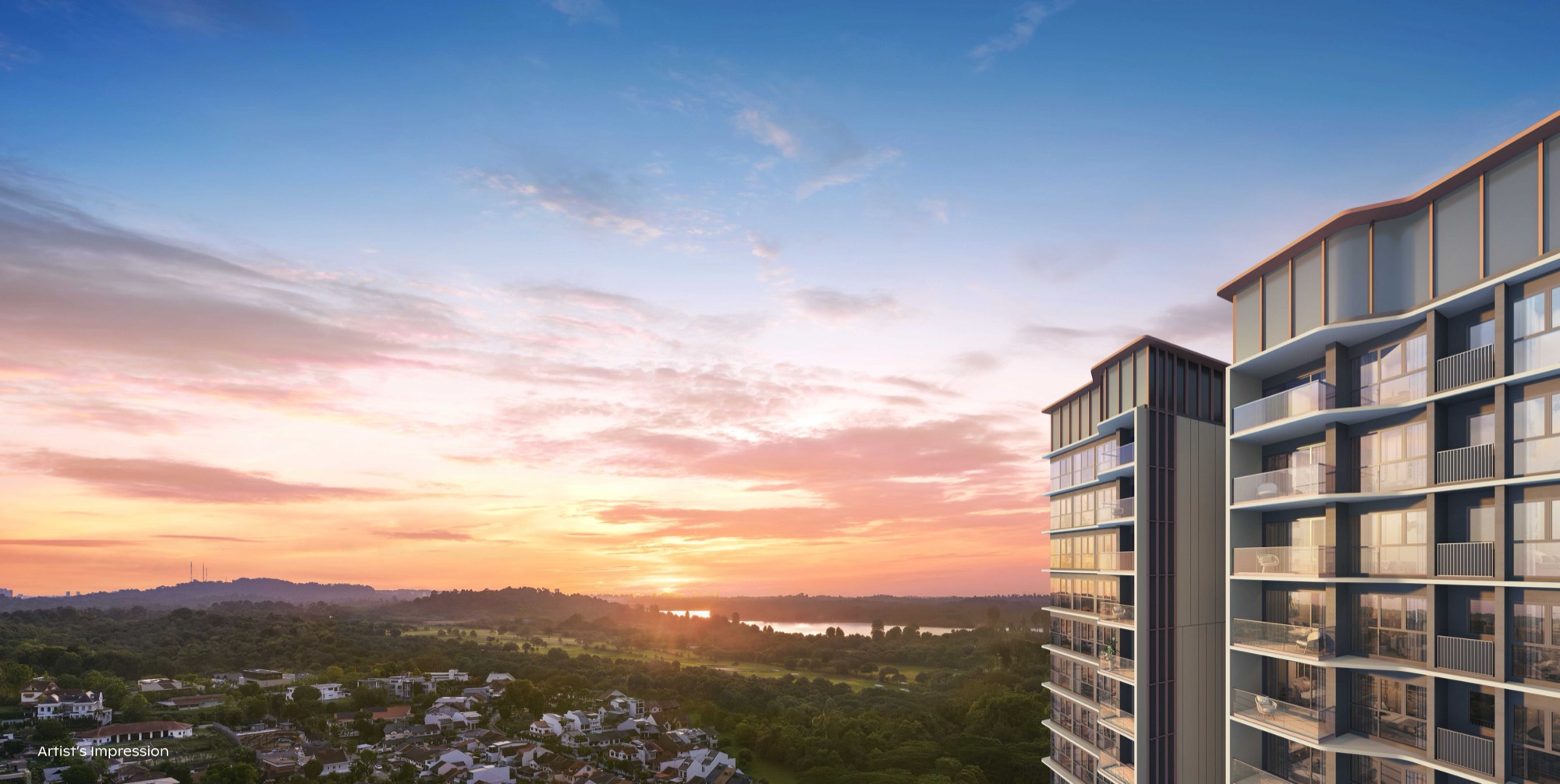 Thomson Reserve — tower balconies overlooking the reservoir and nature at dusk